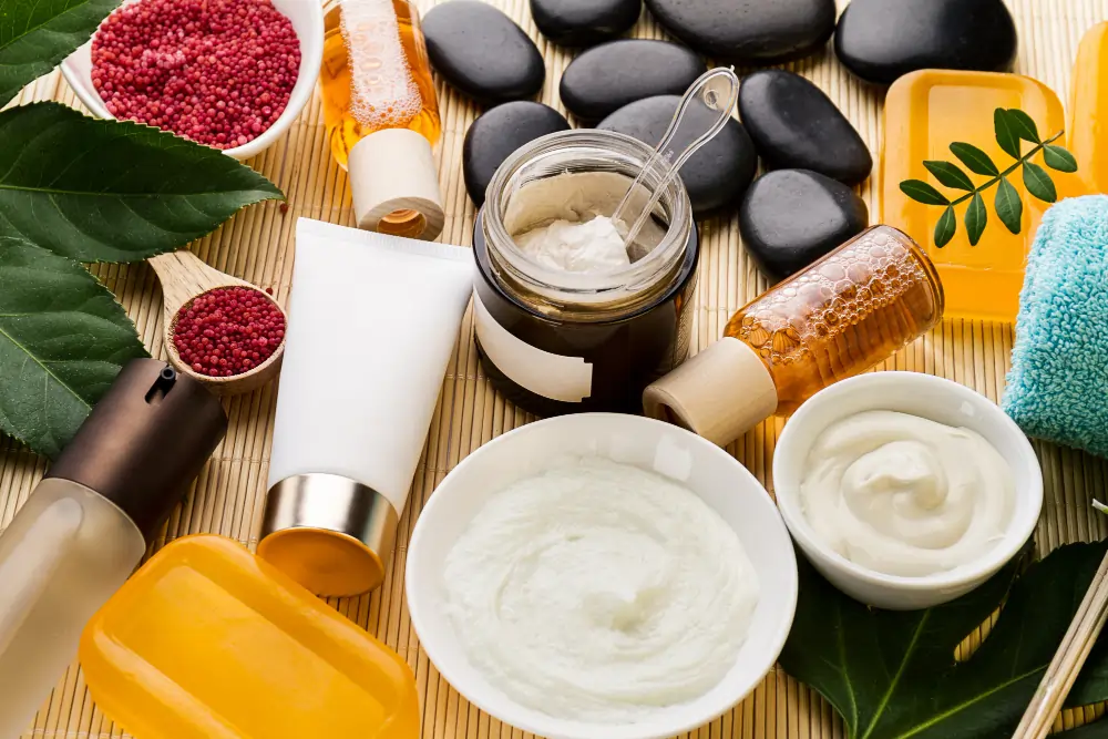 Skincare products featuring retinol anti aging ingredients, peptides, and moisturising creams for smoother-looking skin.